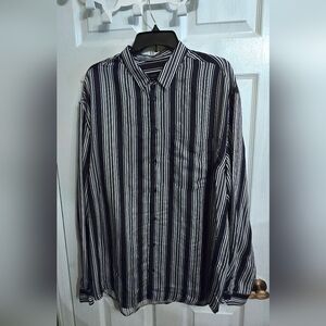 Zara Men's Navy White Striped Button Down Shirt Size XL
